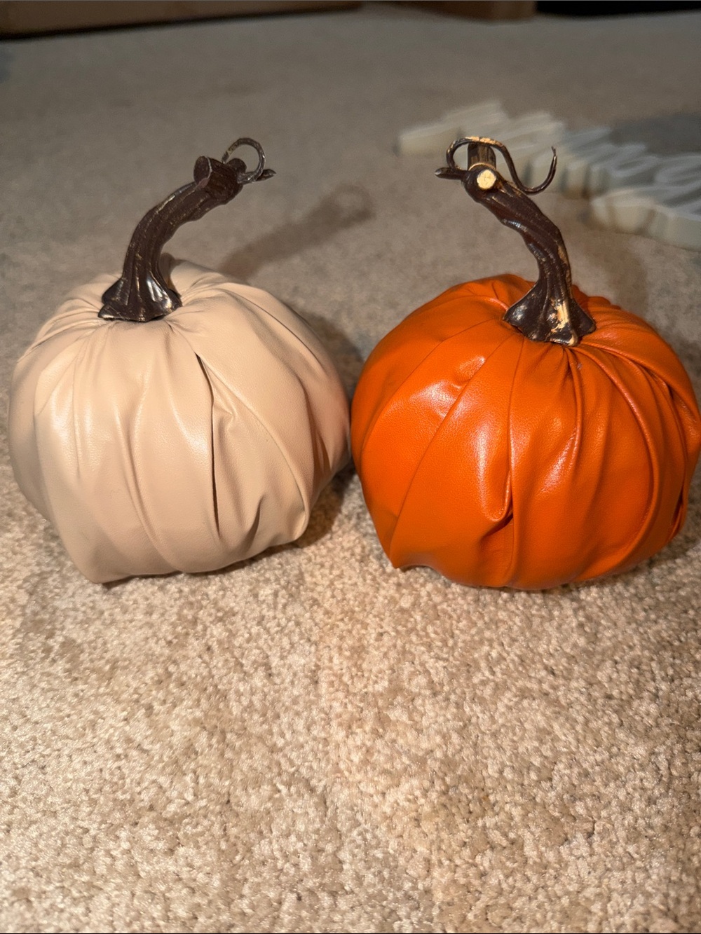 Decorative Orange and Cream Faux Leather Pumpkins